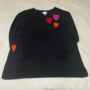 Belle by Kim Gravel Black Sweater with Colorful Heart Accents Size XL